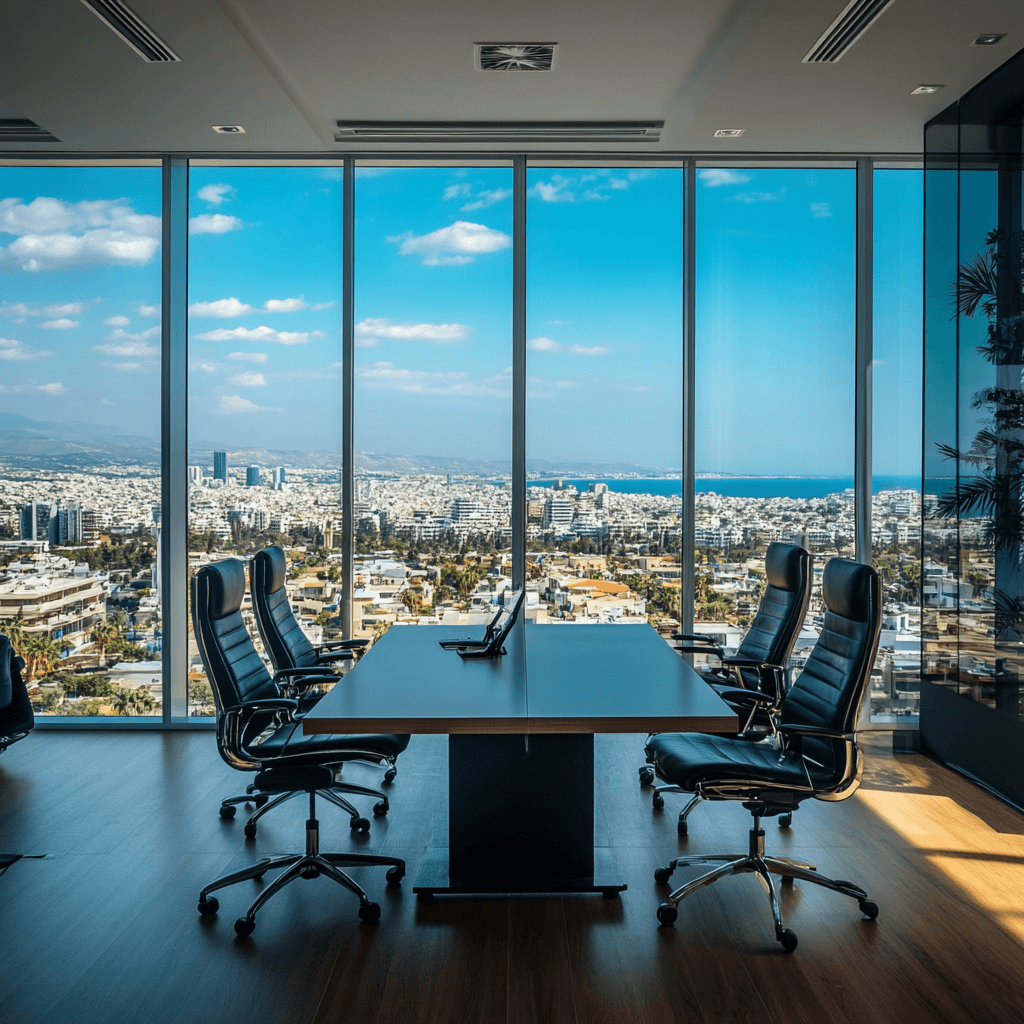 Khaverdi's modern office in Limassol with panoramic city views